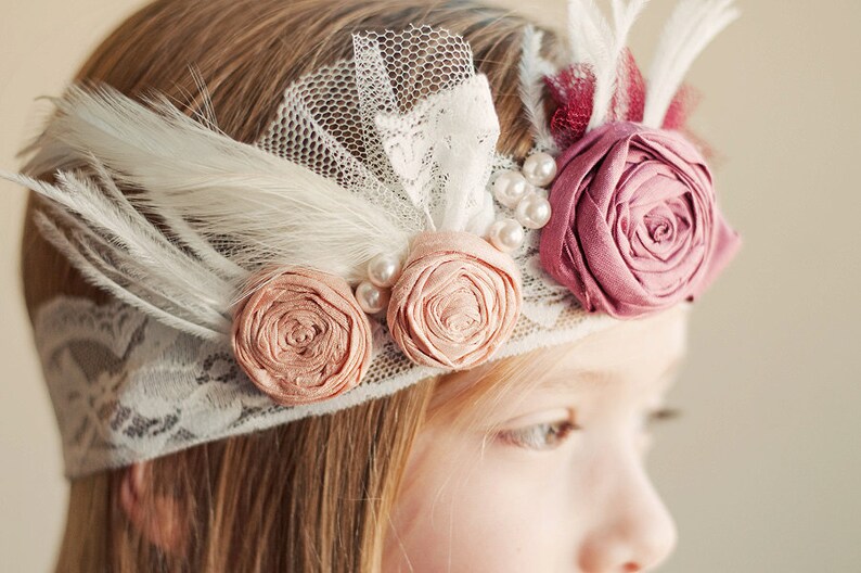 The Gatsby Glamour wedding headband ..1920s Vintage Wedding .. Vintage Headband for Bridesmaids .. Flower girl Headband image 1