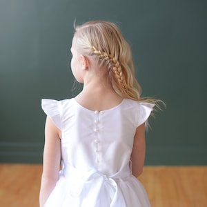 The Dovecote Handmade to Measure Silk Flower Girl Dress and First Communion Dress in Ivory and White with a Full Tulle Skirt image 5