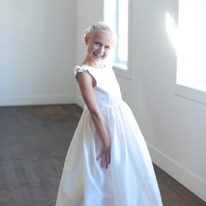 Handmade First Communion Dress or Flower Girl Dress in White and Ivory Pure Silk Available in 140 different silk colours image 3