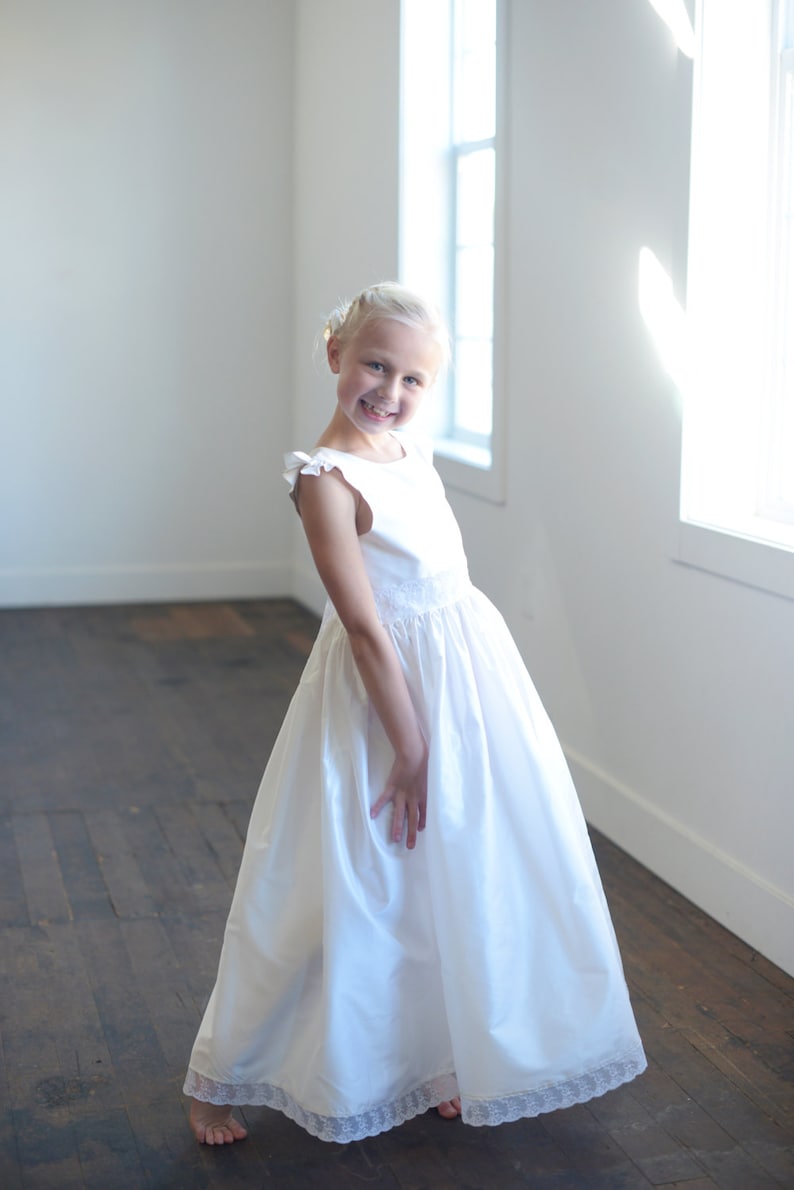 Handmade First Communion Dress or Flower Girl Dress in White and Ivory Pure Silk Available in 140 different silk colours image 3