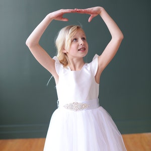 The Dovecote Handmade to Measure Silk Flower Girl Dress and First Communion Dress in Ivory and White with a Full Tulle Skirt image 3