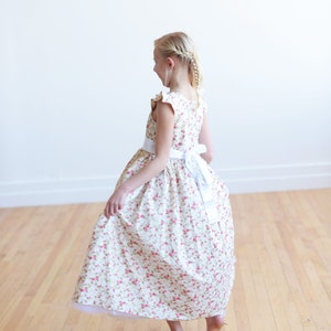 Floral print flower girl dress with diamante sash and butterfly sleeves image 4