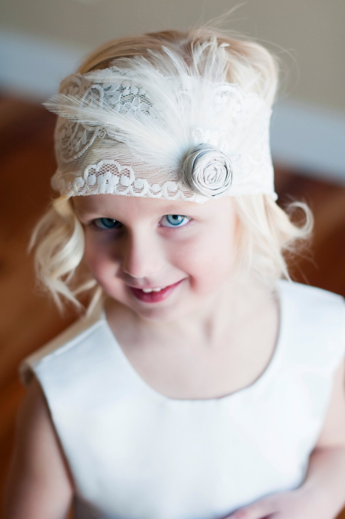 Flower Girl Headband With Silk Flower and Feather Etsy