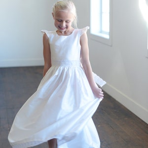 Handmade First Communion Dress or Flower Girl Dress in White and Ivory Pure Silk Available in 140 different silk colours image 2