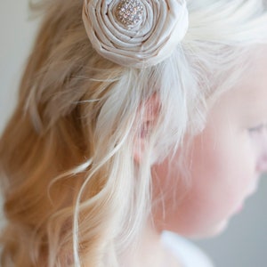 Flower girl hair clip with rhinestone detail in ivory, white, pink and all silk colours image 1