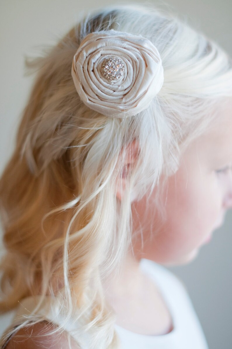 Flower girl hair clip with rhinestone detail in ivory, white, pink and all silk colours image 1