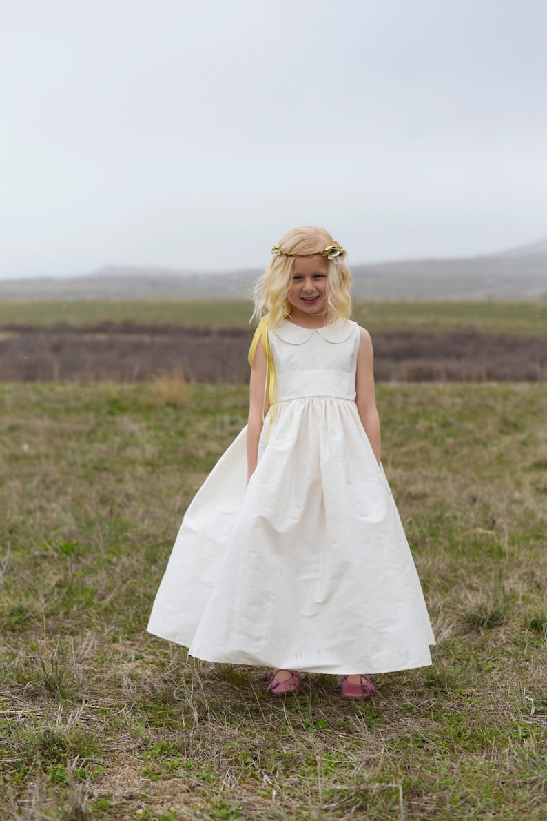 Pure Silk Flower Girl Dress Peter Pan Collar in Many Colours Etsy