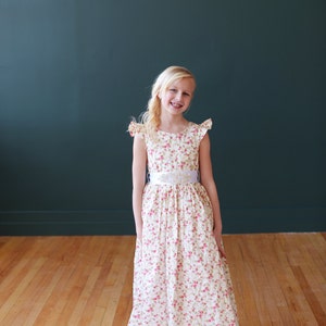 Floral print flower girl dress with diamante sash and butterfly sleeves image 5