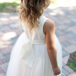 Handmade to Measure The Victoria Flower Girl Dress in Ivory and White with Hand Rolled Silk Flower and a Full Cotton and Tulle Skirt image 3