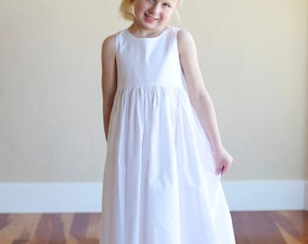 Handmade to Measure Plain Cotton Flower Girl Dress and First Communion Dress in White or Ivory