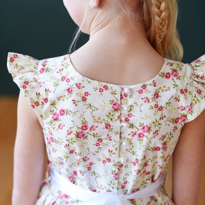 Floral print flower girl dress with diamante sash and butterfly sleeves image 2