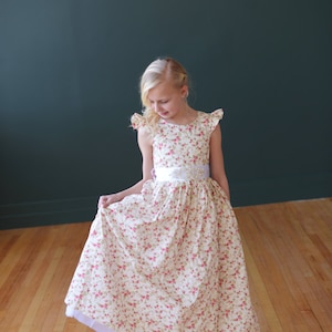 Floral print flower girl dress with diamante sash and butterfly sleeves image 1