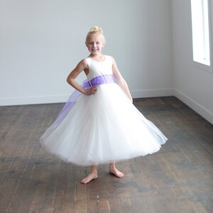 The Lilac organza flower girl dress, first communion dress, junior bridesmaid dress, with lilac organza sash