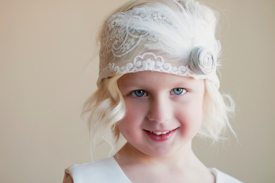 Flower Girl Headband With Silk Flower and Feather Etsy
