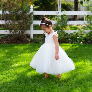 The 'Princess' Handmade to Measure Flower Girl Dress in Ivory and White with a Full Tulle Skirt image 2