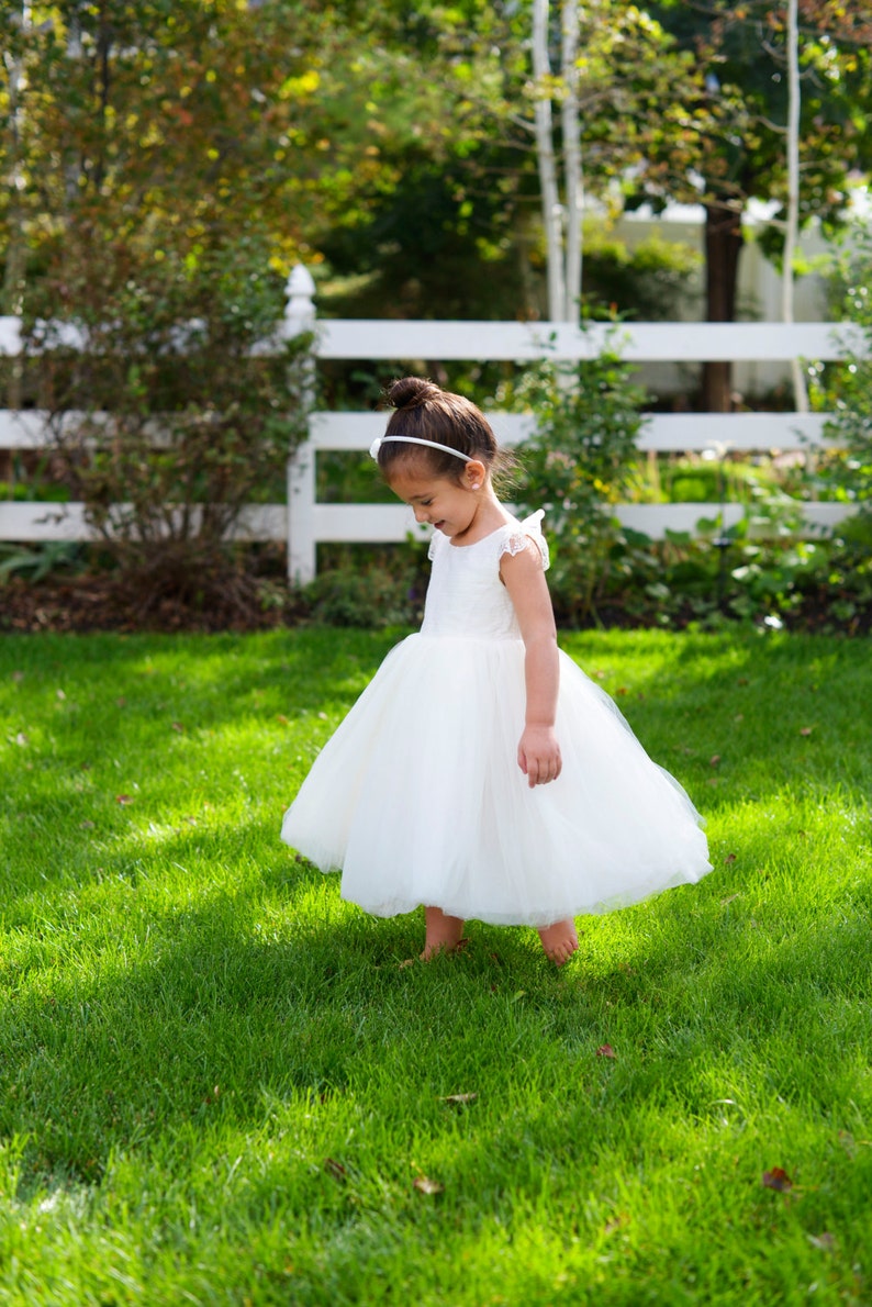 The 'Princess' Handmade to Measure Flower Girl Dress in Ivory and White with a Full Tulle Skirt image 2