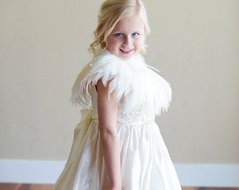 Ivory feather shawl collar for girls