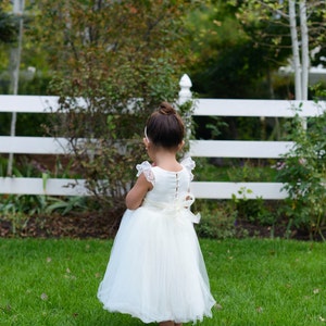 The 'Princess' Handmade to Measure Flower Girl Dress in Ivory and White with a Full Tulle Skirt image 4