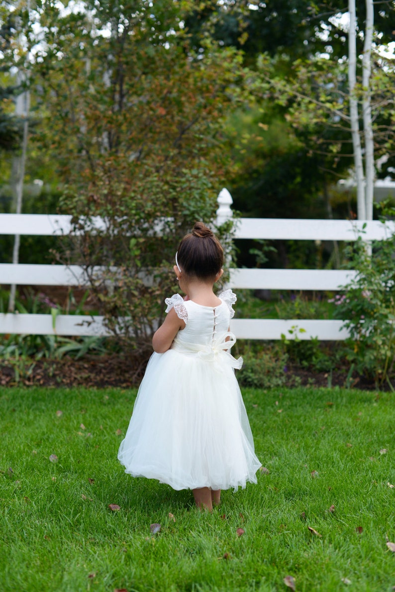 The 'Princess' Handmade to Measure Flower Girl Dress in Ivory and White with a Full Tulle Skirt image 4