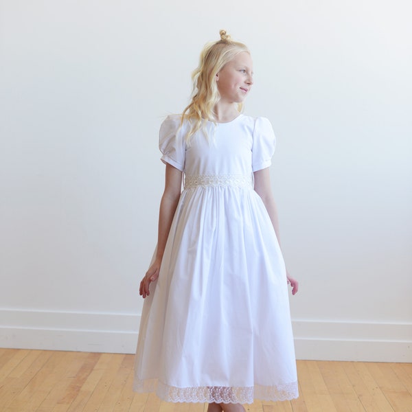 The Therese First Communion Dress in Pure Cotton with a Lace Trim