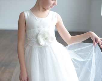 The Camellia Handmade to Measure Flower Girl Dress and First Communion Dress in White and Ivory