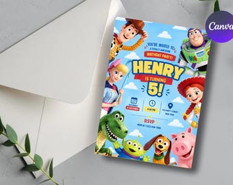 Two infinity and Beyond Birthday invitation, Toy Story Party invitation, Invite 2nd Birthday, Digital kids Birthday invites Canva