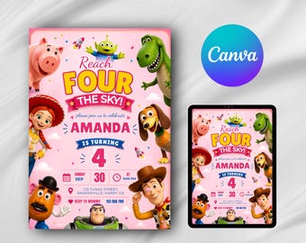 Toy Story Birthday Invitation, Toy Story Template, Kids Birthday Digital Invite, Editable Canva Template, Toy Story Party