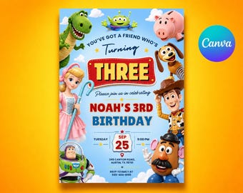 Toy Story Birthday Invitation, Editable Any Age Invite, Toy Story Party Invite, Kids Birthday Invite, Canva Template, Digital Download