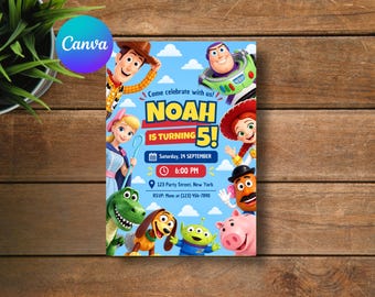 Two infinity and Beyond Birthday invitation, Toy Story Party Invite, Kids Birthday Invites, Editable Canva Template, Digital Download