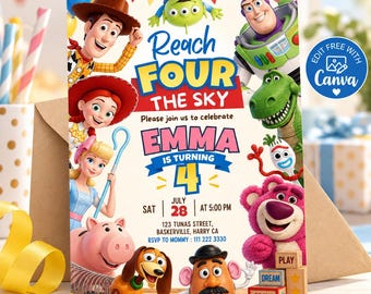 Editable Any Age Toy Story Birthday Invitation, Toy Story Party Invite, Kids Birthday Invites, Editable Canva Template, Digital Download