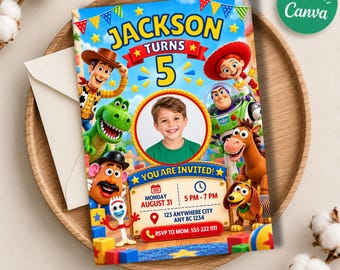 Toy Story Birthday Invitation, Editable Any Age, Buzz Lightyear Photo Invite, Kids Party Canva Template, 5x7 Digital Download