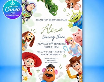 Toy Story Birthday Invitation Template, Editable Canva Party Invite, Kids Birthday Digital Download, Instant Download