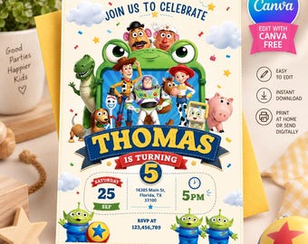 Toy Story Birthday Invitation, 5th Birthday Two Infinity And Beyond, Editable Canva Template, Digital Download