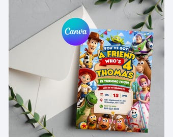 Toy Story Birthday Invitation, Editable Digital Invite, 1st 3rd 4th 5th Birthday Party Template, Printable Instant Download, Canva