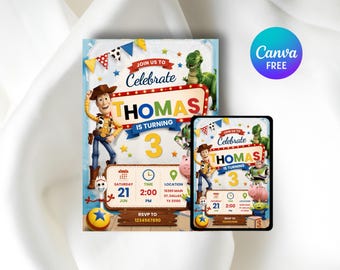 Toy Story Birthday Invitation, Editable Any Age Kids Party Invite, Boy Girl Canva Template, Printable Digital Download