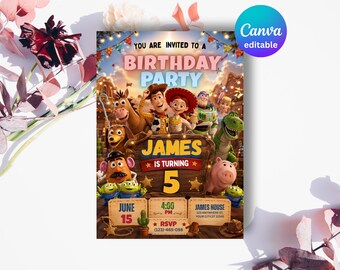 Toy Story Birthday Invitation, 5th Birthday Editable Invite, Digital Toy Story Theme Party Template Download