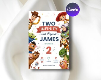 Toy Story Birthday Invitation, 2nd Birthday Invite, Editable Canva Template, Toy Story Party Invitation, Digital Download, Kids Birthday