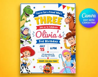 Toy Story Birthday Invitation, Any Age Toy Story Invite, Toy Story Party Invite, Kids Birthday Invite, Canva Template, Digital Download