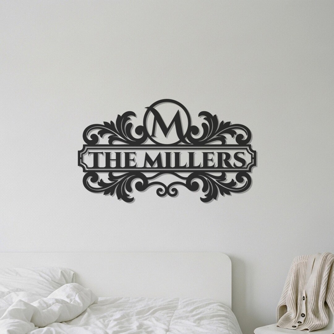 Custom Family Name Metal Wall Art, Vintage Scroll Monogram Sign ...