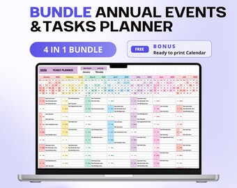 Jährlicher Ereignisse & Aufgaben Planer Bündel | Jahreskalender auf einen Blick Excel | Google Sheets Jahresplaner Vorlagen | Jahresplaner auf einen Blick
