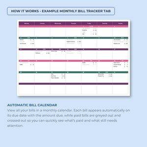 Monthly Bills Organizer Spreadsheet, Bill Pay Calendar, Household Payment Log, Expense Due Date Tracker Excel Google Sheets Template