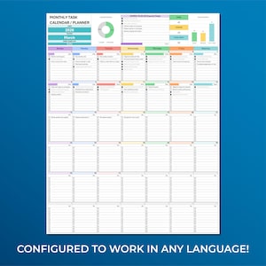 Monthly Organizer Spreadsheet, Productivity Dashboard Template, Time Management Tool, Workflow Planner Sheet, Work Management System, Excel