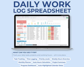 Daily Activity Log Excel Template | Employee Timesheet Tracker | Work Hours Planner Monthly Calendar Task Management | Google Sheets