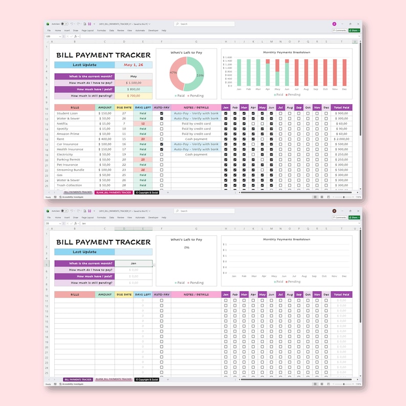 Bills Due Date Tracker Excel & Google Sheets Template, Bill Due Date Reminder Spreadsheet, Annual Payment Tracker, Bill Checklist Organizer