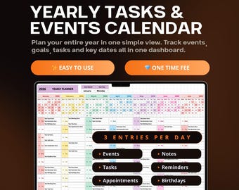 Annual Calendar Organizer | Full Year Calendar Excel | Google Sheets Planner | Year at a Glance Organizer | One Page Digital Calendar