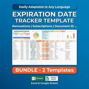 Expiration Date Tracker Excel Template, Due Date & Renewal Tracker Google Sheets, Document Expiration and License Compliance Spreadsheet