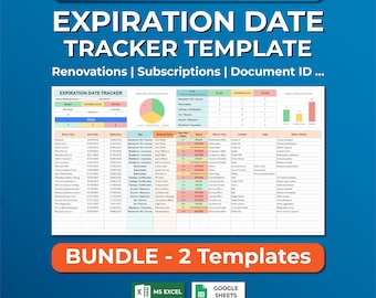 Expiration Date Tracker Excel Template, Due Date & Renewal Tracker Google Sheets, Document Expiration and License Compliance Spreadsheet