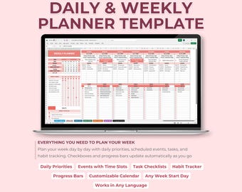 To-Do Liste & Aufgabentracker Google Sheets Excel | Tages und Wochenplaner – Rot