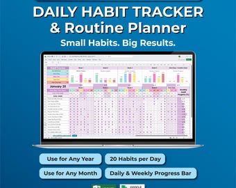 Habit Tracker Spreadsheet, Daily Routine Tracker Excel Google Sheets, Habit Tracking Template, Goal Tracker Spreadsheet,Productivity Planner