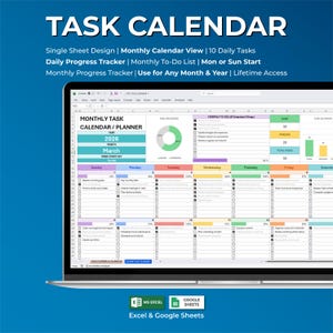 Monthly Organizer Spreadsheet, Productivity Dashboard Template, Time Management Tool, Workflow Planner Sheet, Work Management System, Excel